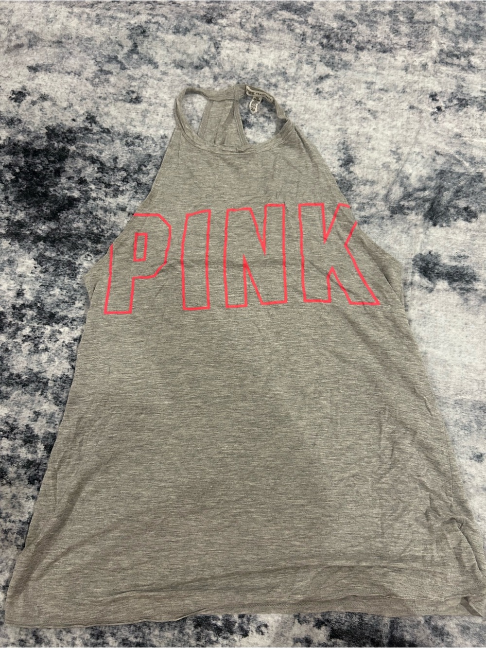 PINK Victoria's Secret Gray Racerback Tank with Neon Pink Outline Logo